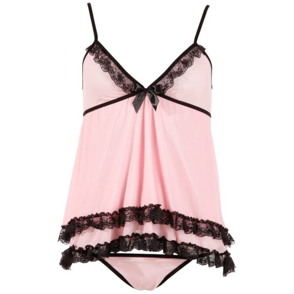 Cottelli Collection Pink Flared Babydoll and Thong Set - image number 3
