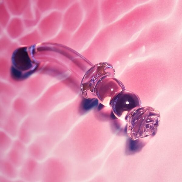 Glaze Glass Rosebud Pink Curved G-Spot Dildo 8 Inch - image number 3