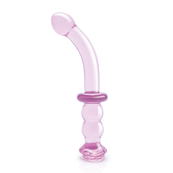 Glaze Glass Rosebud Pink Curved G-Spot Dildo 8 Inch - image number 1