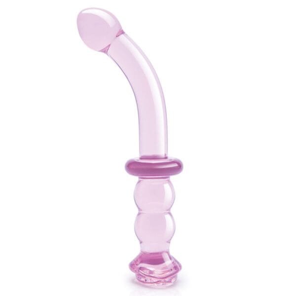 Glaze Glass Rosebud Pink Curved G-Spot Dildo 8 Inch - image number 1