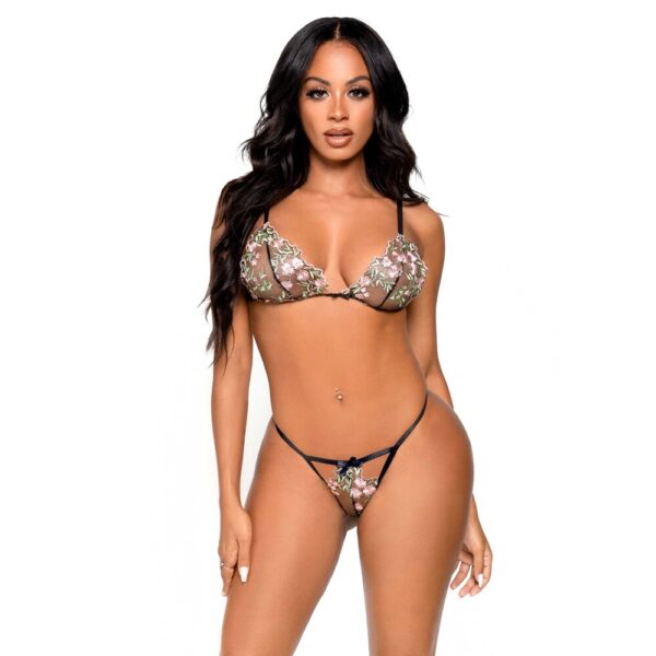 Leg Avenue Floral Sheer Bra and G-String Set - image number 1