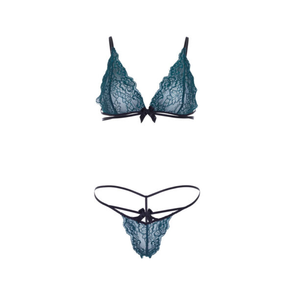 Leg Avenue Teal Lace Bralette and G-String Set - image number 3