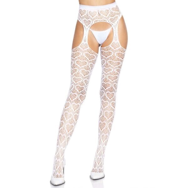 Leg Avenue Heart Net White Suspender Tights - image number 1