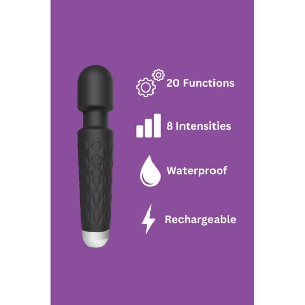 Loving Joy 20 Function Waterproof Massage Wand Vibrator Black – image number 2