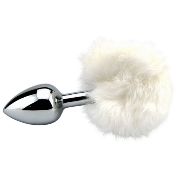 Furry Fantasy Faux Fur White Bunny Tail Metal Butt Plug – image number 1