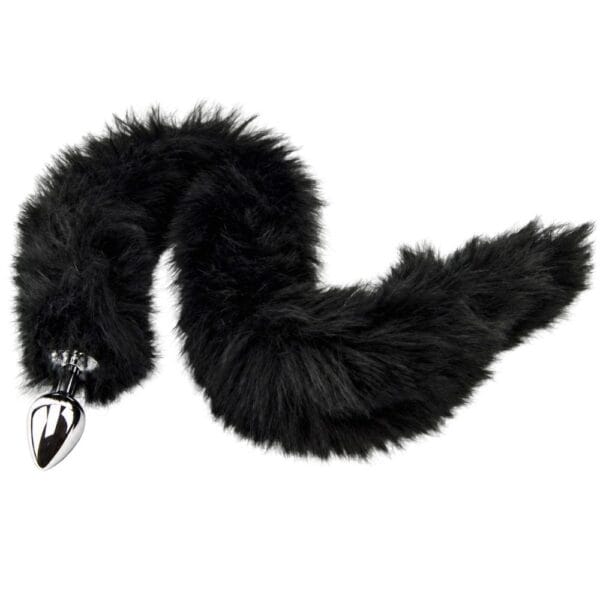 Furry Fantasy Faux Fur Black Panther Tail Metal Butt Plug – image number 1