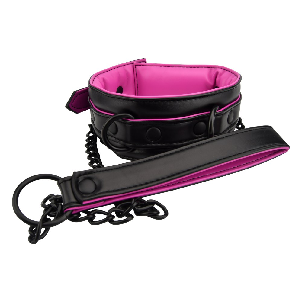 Bound to Please Pink & Black Bondage Collar and Leash – image number 2