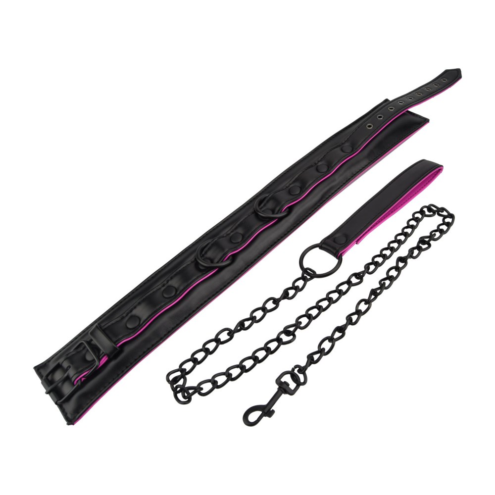 Bound to Please Pink & Black Bondage Collar and Leash – image number 3