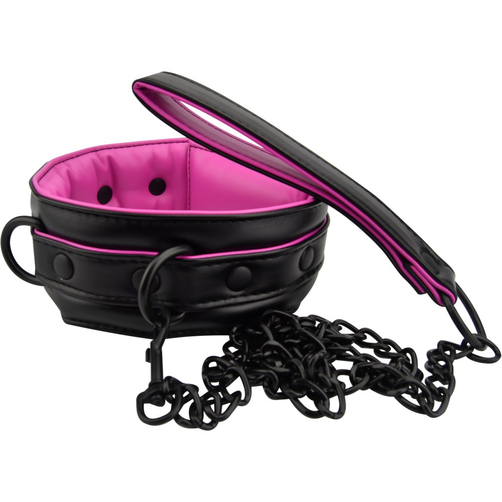Bound to Please Pink & Black Bondage Collar and Leash – image number 1