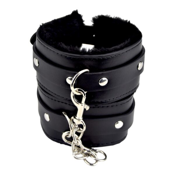 Bound to Please Furry Plush Wrist Cuffs Black – image number 1