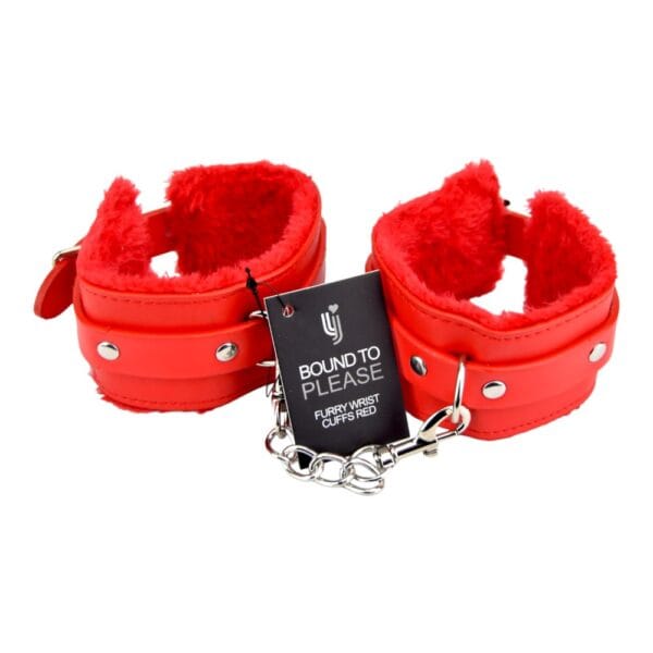 Bound to Please Furry Plush Wrist Cuffs Red – image number 4