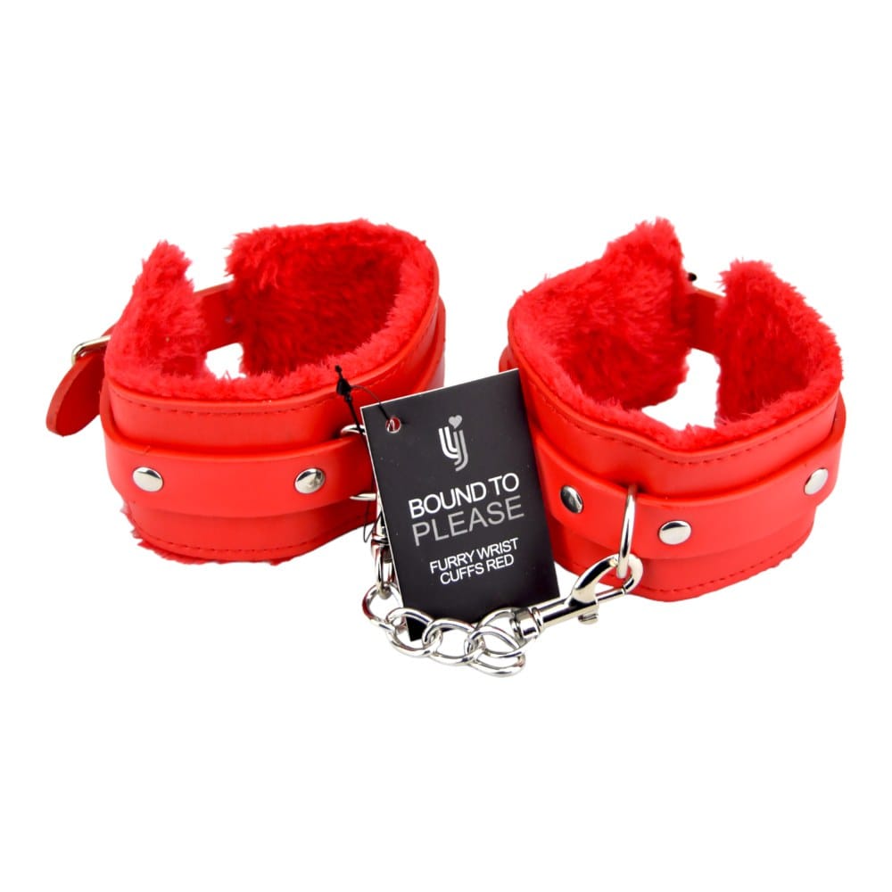 Bound to Please Furry Plush Wrist Cuffs Red – image number 4