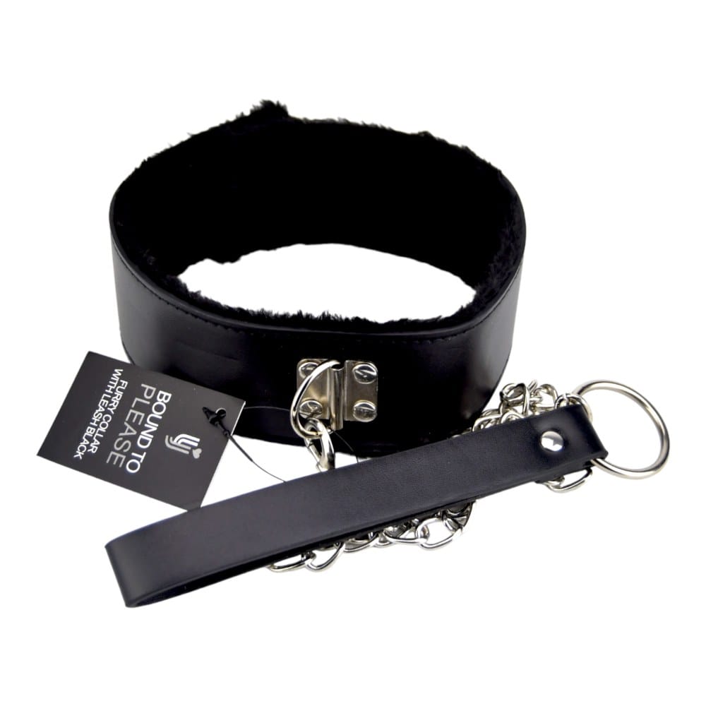 Bound to Please Furry Collar with Leash Black – image number 1