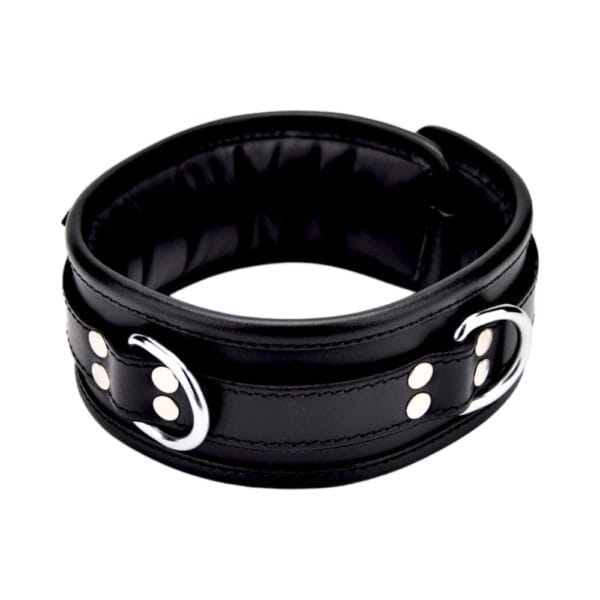 Bound Padded Leather Collar with 3 D-Rings – image number 1