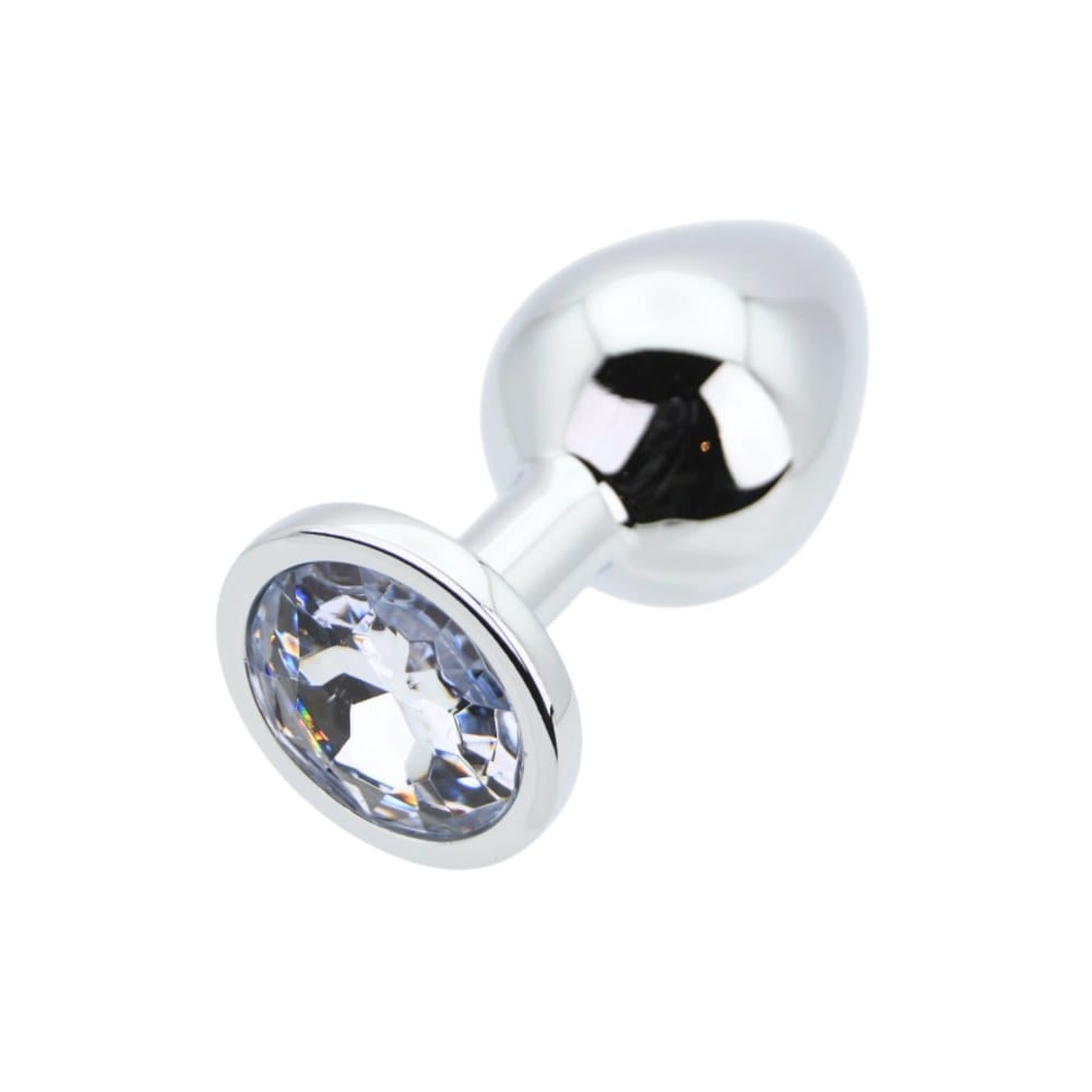 Toosh Silver Metal Butt Plug Medium Clear Stone – image number 2