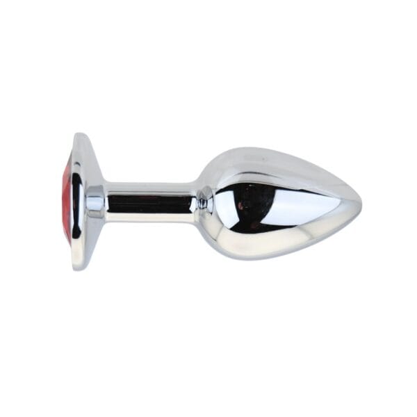 Toosh Silver Metal Butt Plug with Red Stone Small – image number 2