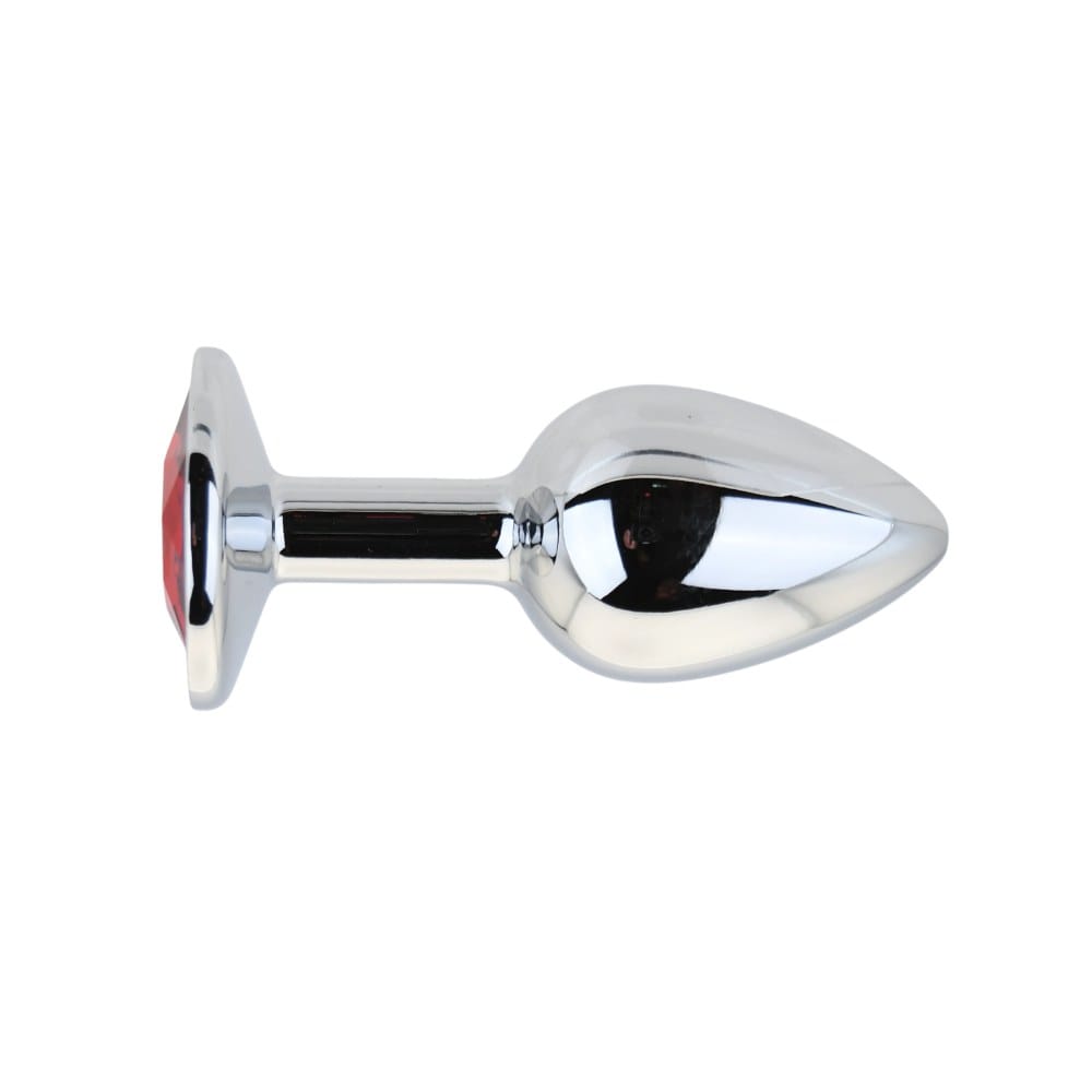 Toosh Silver Metal Butt Plug with Red Stone Small – image number 2