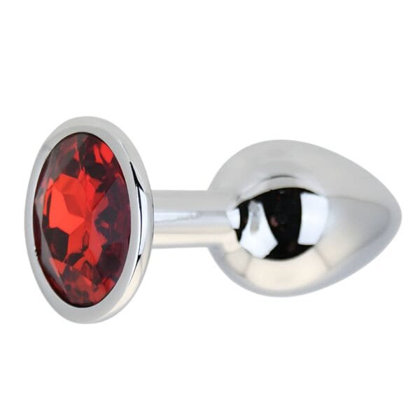 Toosh Jewelled Silver Metal Butt Plug with Red Stone Small 2.8 Inch – image number 1