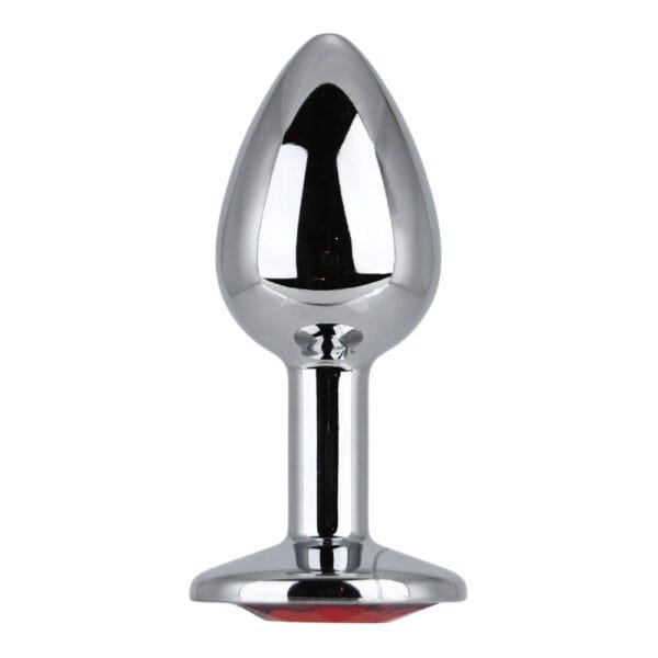 Toosh Jewelled Silver Metal Butt Plug with Red Stone Small 2.8 Inch – image number 2