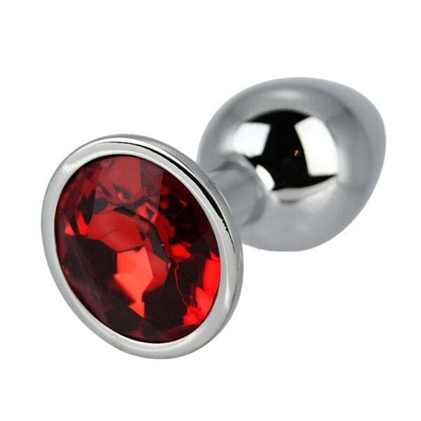Toosh Jewelled Silver Metal Butt Plug with Red Stone Small 2.8 Inch – image number 3