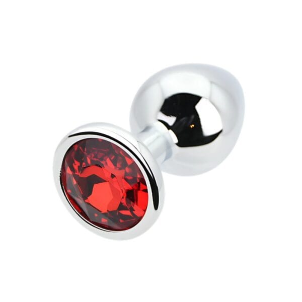 Toosh Silver Metal Medium Butt Plug With Red Stone – image number 1