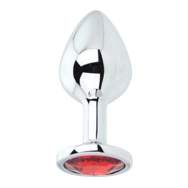 Toosh Jewelled Silver Metal Butt Plug with Red Stone Medium 3.2 Inch – image number 1
