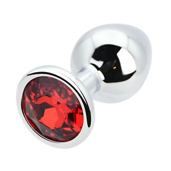 Toosh Jewelled Silver Metal Butt Plug with Red Stone Medium 3.2 Inch – image number 2