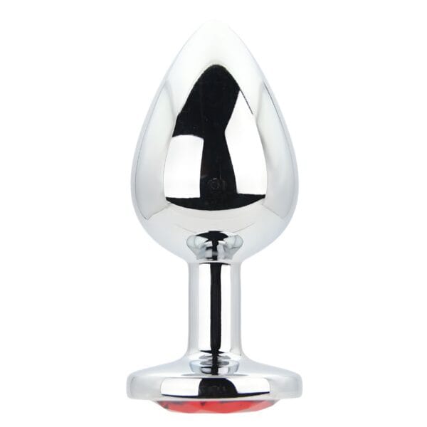 Toosh Jewelled Silver Metal Butt Plug with Red Stone Large 3.8 Inch – image number 1