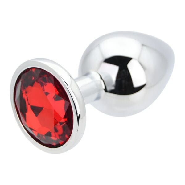 Toosh Jewelled Silver Metal Butt Plug with Red Stone Large 3.8 Inch – image number 2