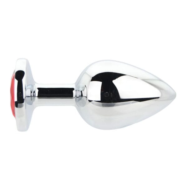 Toosh Jewelled Silver Metal Butt Plug with Red Stone Large 3.8 Inch – image number 3