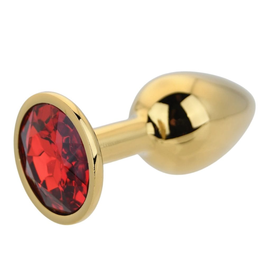 Toosh Jewelled Gold Metal Butt Plug with Red Stone Small 2.8 Inch – image number 2