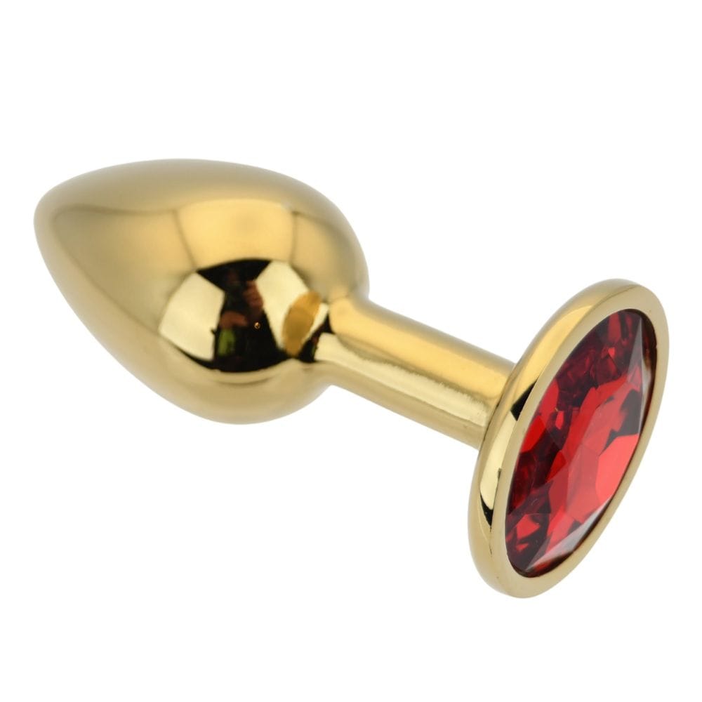 Toosh Jewelled Gold Metal Butt Plug with Red Stone Small 2.8 Inch – image number 3