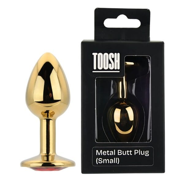 Toosh Jewelled Gold Metal Butt Plug with Red Stone Small 2.8 Inch – image number 4