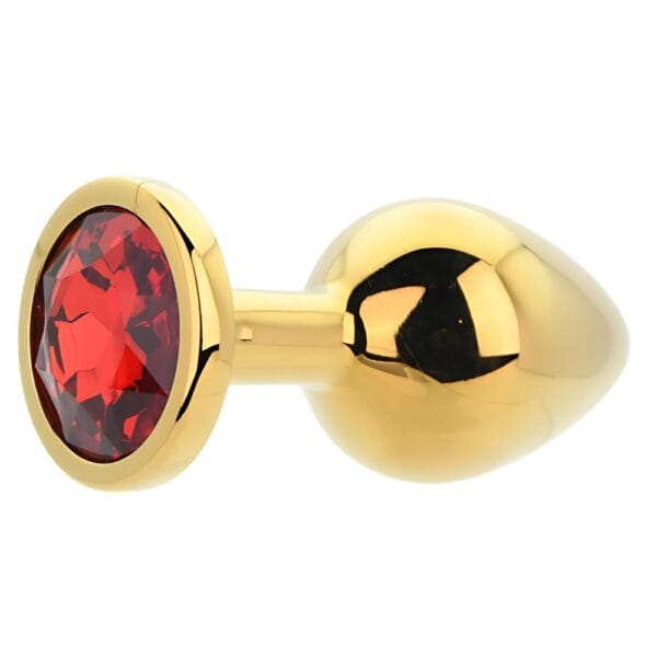 Toosh Jewelled Gold Metal Butt Plug with Red Stone Medium 3.2 Inch – image number 1
