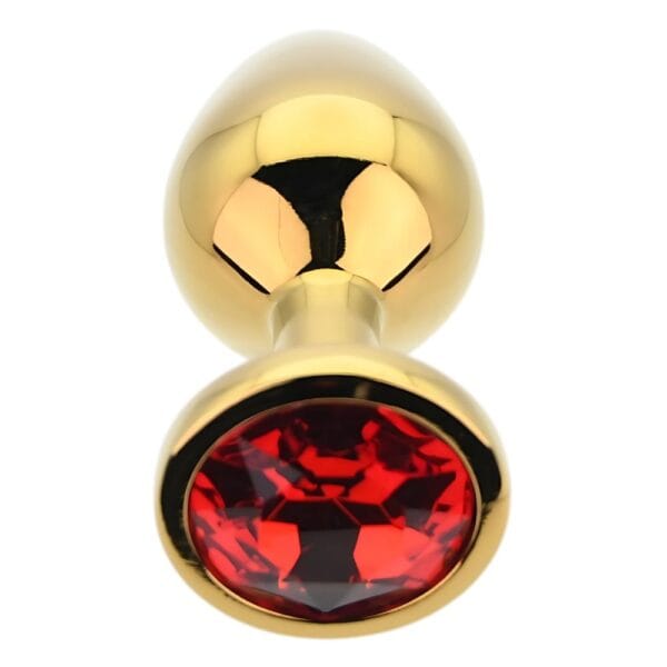 Toosh Jewelled Gold Metal Butt Plug with Red Stone Medium 3.2 Inch – image number 3