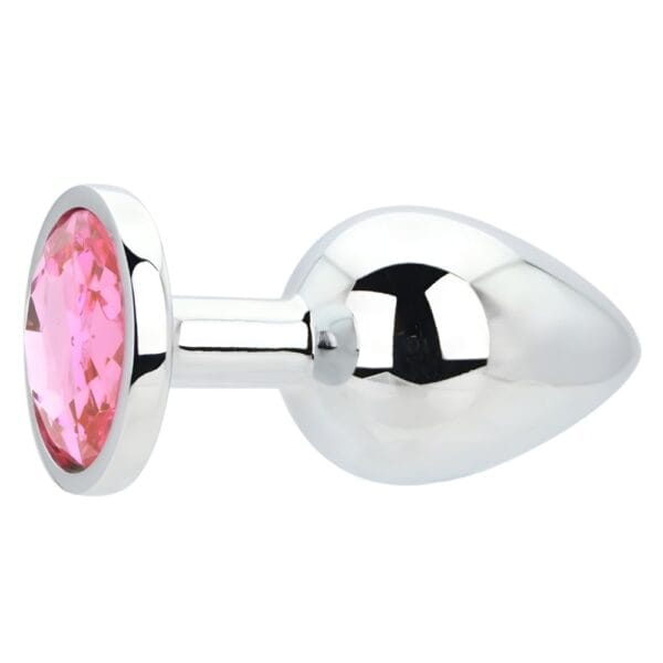Toosh Jewelled Silver Metal Butt Plug with Pink Stone Large 3.8 Inch – image number 1