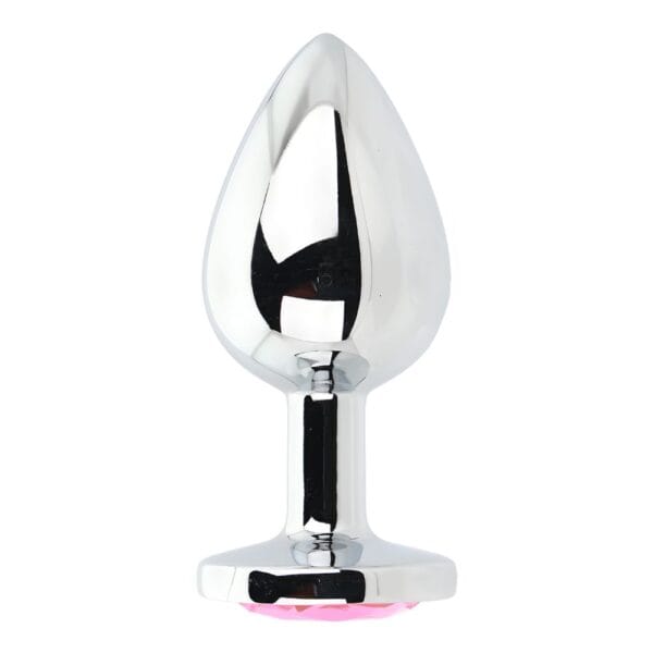 Toosh Jewelled Silver Metal Butt Plug with Pink Stone Large 3.8 Inch – image number 2