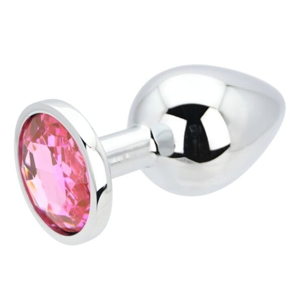 Toosh Jewelled Silver Metal Butt Plug with Pink Stone Large 3.8 Inch – image number 3