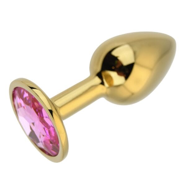 Toosh Jewelled Gold Metal Butt Plug with Pink Stone Small 2.8 Inch – image number 1