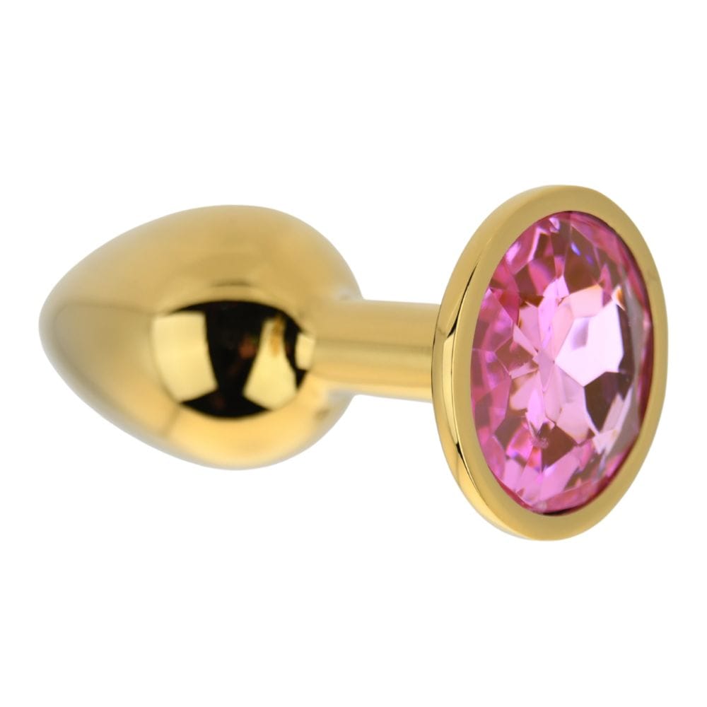 Toosh Jewelled Gold Metal Butt Plug with Pink Stone Small 2.8 Inch – image number 3