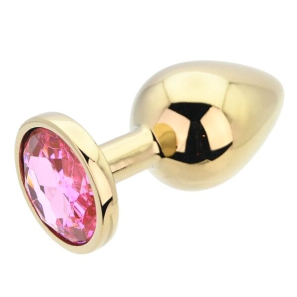 Toosh Jewelled Gold Metal Butt Plug with Pink Stone Large 3.8 Inch – image number 1