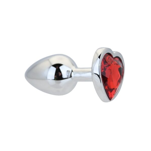 Toosh Heart Shaped Silver Butt Plug with Red Stone Small – image number 2