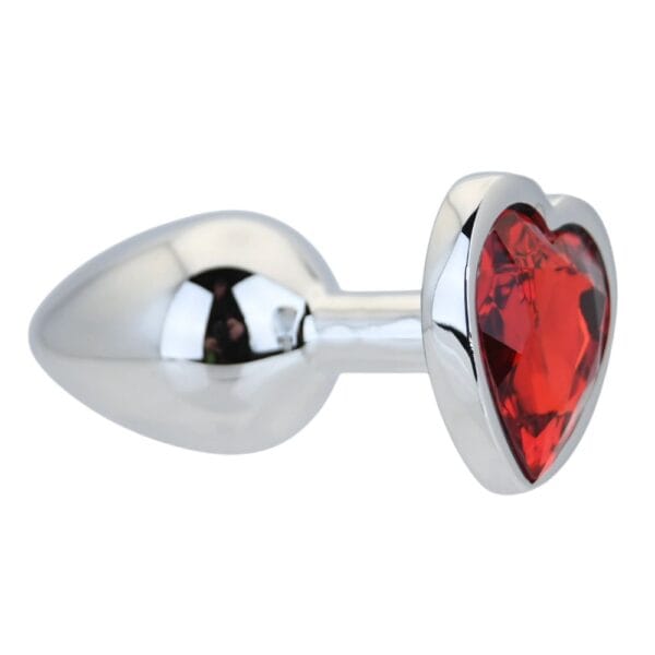 Toosh Jewelled Red Heart Silver Metal Butt Plug Small 2.8 Inch – image number 1