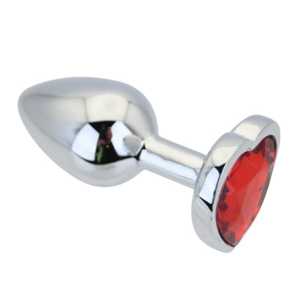 Toosh Jewelled Red Heart Silver Metal Butt Plug Small 2.8 Inch – image number 3