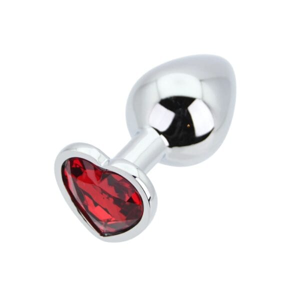 Toosh Heart Shaped Silver Butt Plug With Red Stone Medium – image number 1