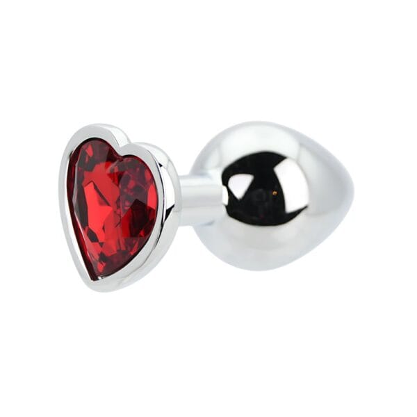 Toosh Heart Shaped Silver Butt Plug With Red Stone Medium – image number 2