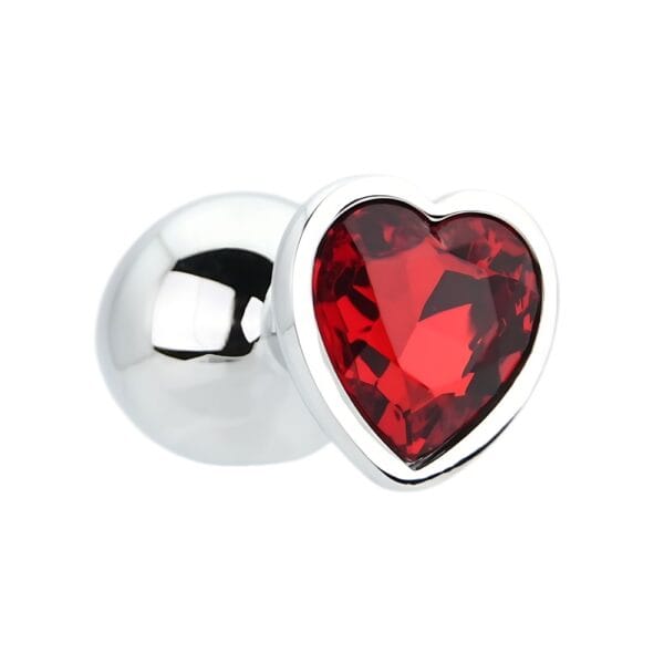 Toosh Heart Shaped Silver Butt Plug With Red Stone Medium – image number 3