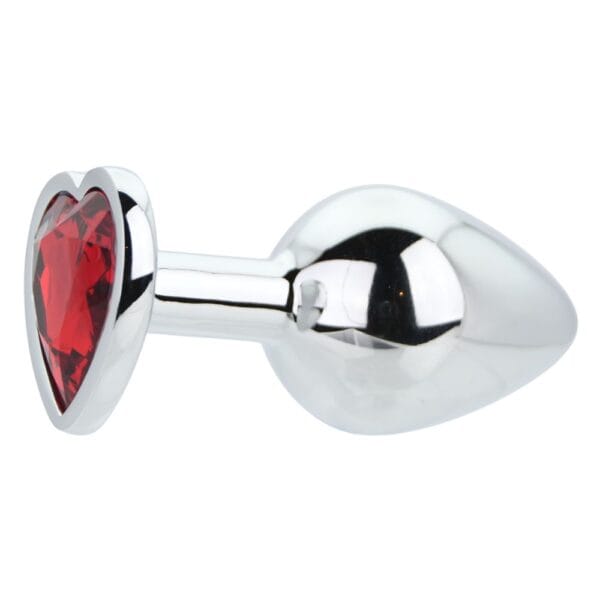 Toosh Jewelled Red Heart Silver Metal Butt Plug Medium 3.2 Inch – image number 1