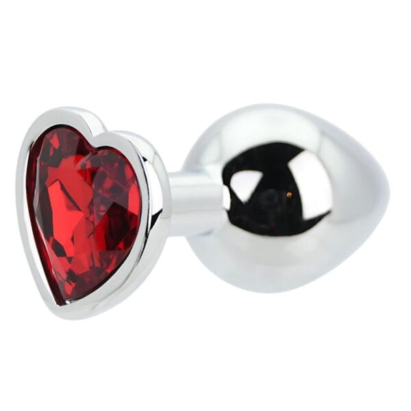 Toosh Jewelled Red Heart Silver Metal Butt Plug Medium 3.2 Inch – image number 3