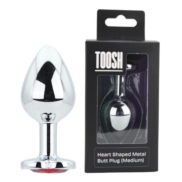 Toosh Jewelled Red Heart Silver Metal Butt Plug Medium 3.2 Inch – image number 4